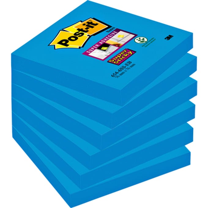 Memoblok Post-it 654 Super Sticky 76x76mm blauw 90 vel