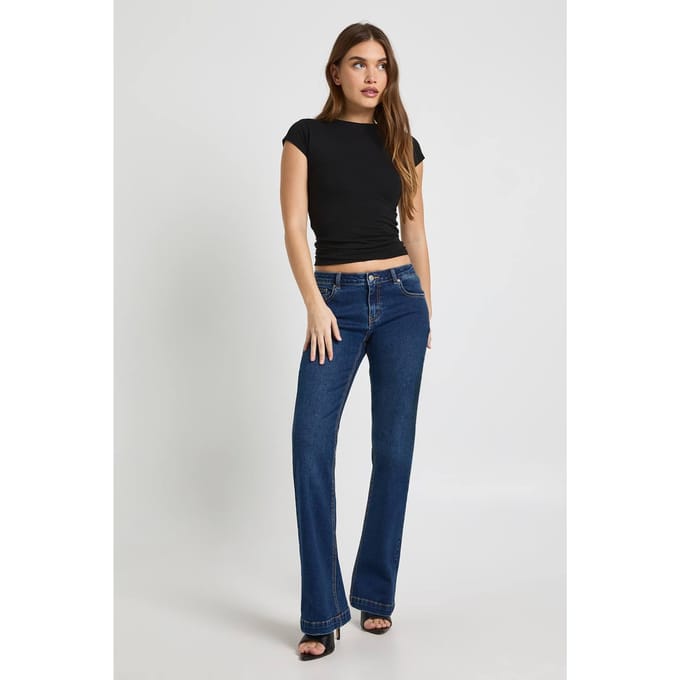 boohoo Dames Lage Taille Wijduitlopende Jeans | Indigo | Maat: 44