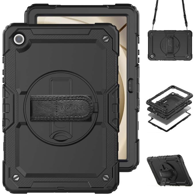 Accezz Tablet Hoes - Geschikt voor Samsung Galaxy Tab A9 Plus - Backcover Shoulder Strap - Zwart