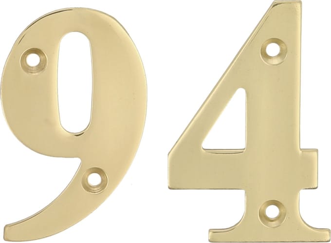 AMIG Huisnummer 94 - massief messing - 5cm - incl. bijpassende schroeven - gepolijst - goudkleur