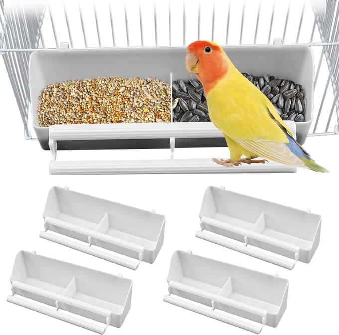 Vogelvoederbak set van 4: Voederzuil met standaard en vogelkooi accessoires