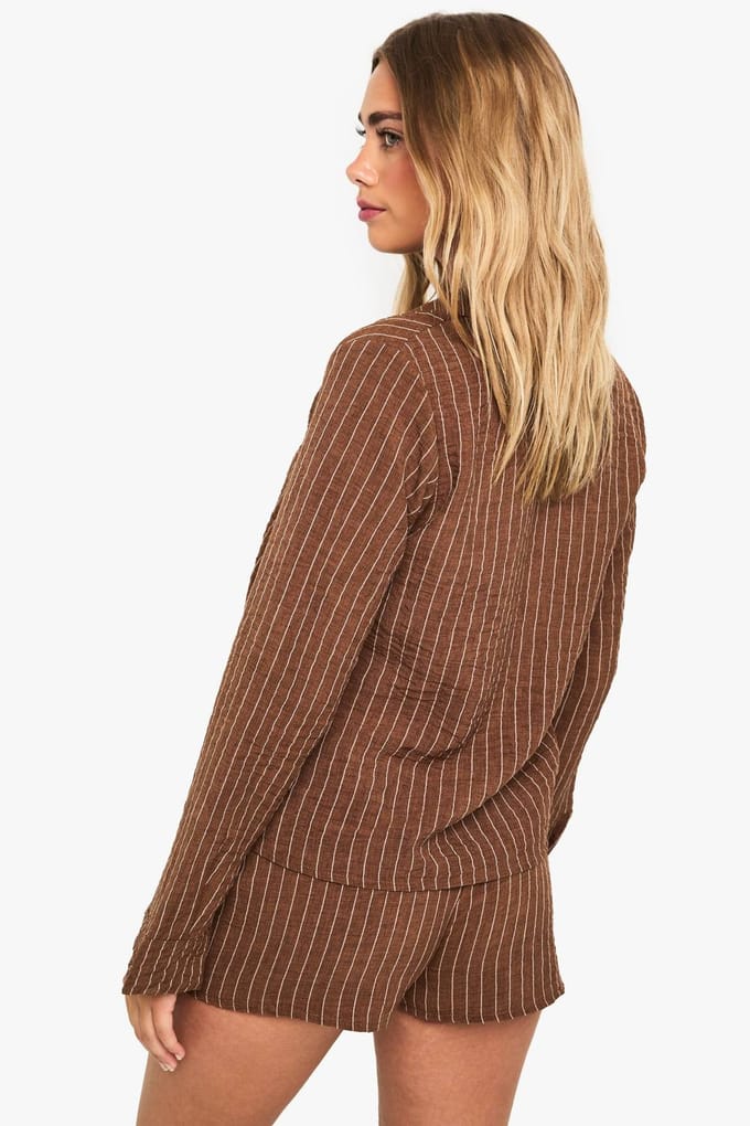 boohoo Dames Gestreept shirt & shortset | Chocolate | Maat: 8