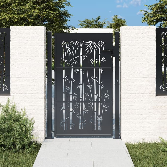 Vidaxl Portail de Jardin, Anthracite, 105X130 Cm, Acier, Motif Bambou