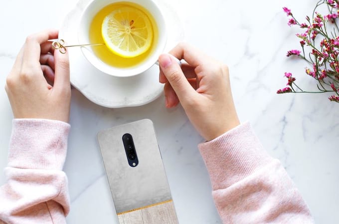 Back Cover voor OnePlus 7 Pro Bumper Hoesje Wood Concrete