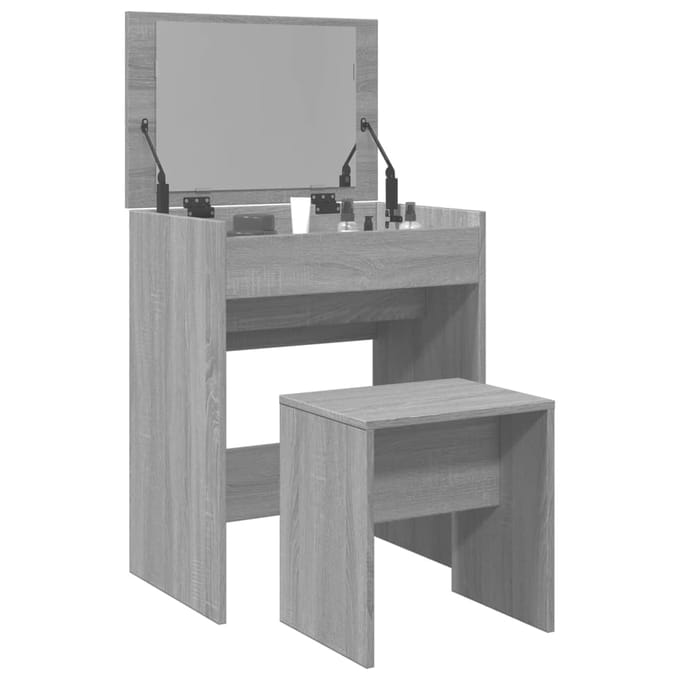 vidaXL - Kaptafel - met - krukje - 60x40x113,5 - cm - grijs - sonoma