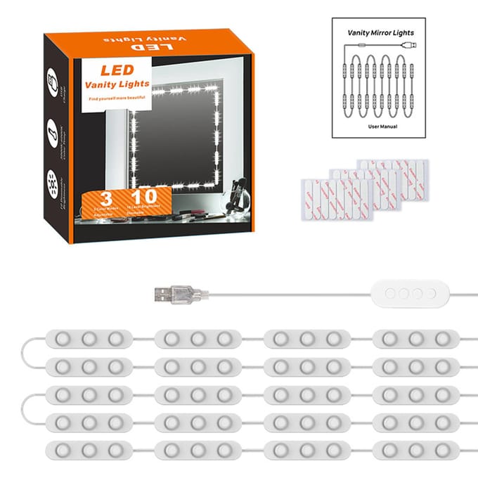 10FT Make-up Kaptafel Lichtmodule Zelfklevend Make-up Spiegel Licht Dimbaar Spiegel Licht Driekleurig wit