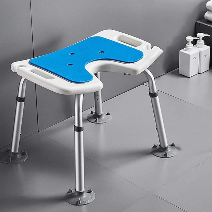 Douchestoel met Armleuningen - Badkamerstoel Douchekruk - Veilig Douchen - U-vormig Frame - Verstelbaar 35-50 cm - Wit