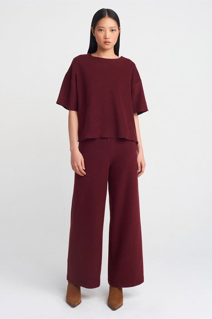 Dames Hoge Taille Wijde Pijpen Gebreide Broek