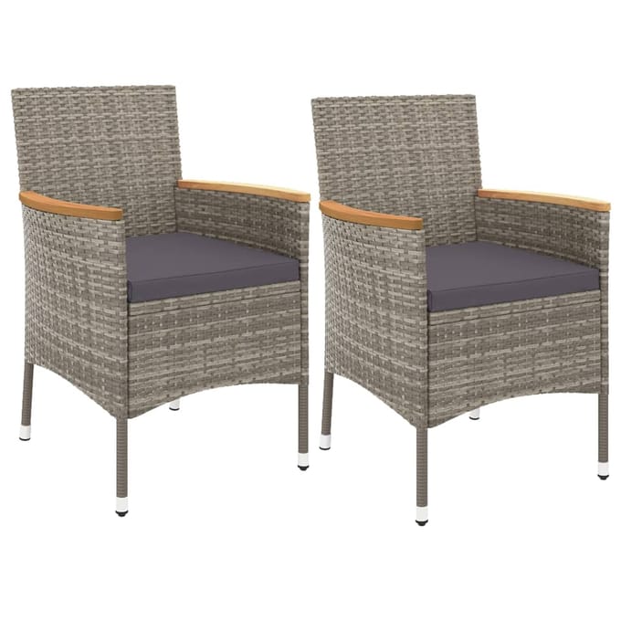 vidaXL - 3-delige - Bistroset - met - kussens - poly - rattan - grijs