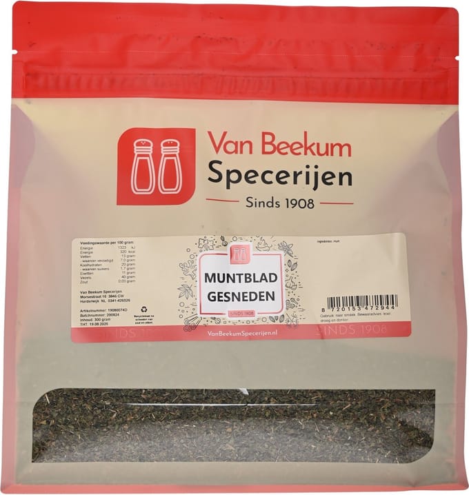 Van Beekum Specerijen - Muntblad Gesneden - 300 Gram (hersluitbare stazak)
