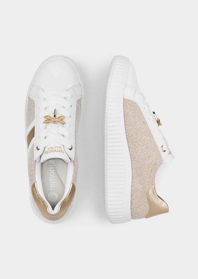 Sneakers met glanzende elementen - wit / steengrijs - Gr. 37 van Goldner Fashion
