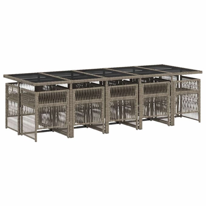 vidaXL - 11-delige - Tuinset - met - kussens - poly - rattan - grijs