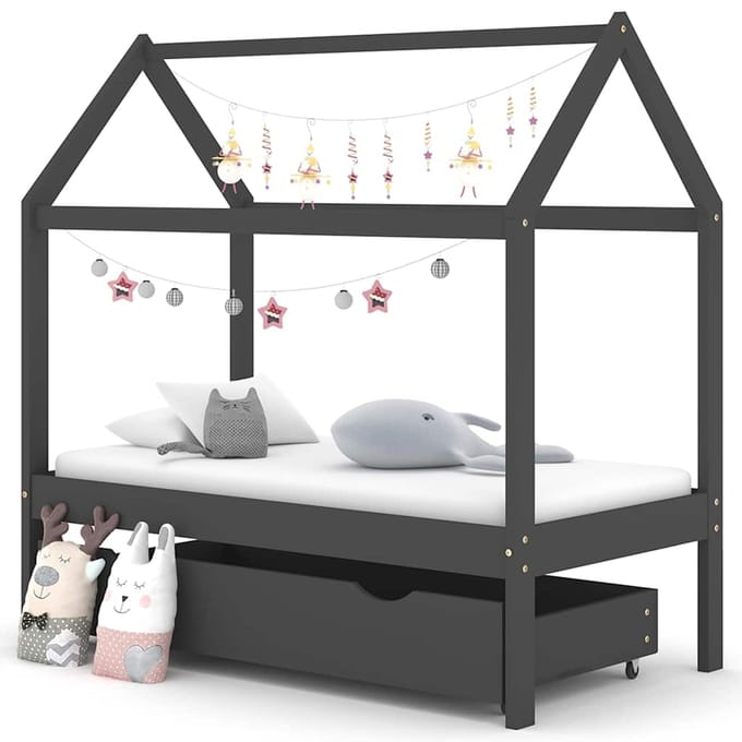 vidaXL - Kinderbedframe - met - lade - grenenhout - donkergrijs - 70x140 - cm