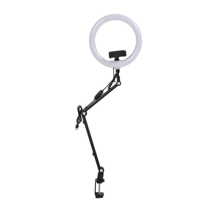 10in Live Stream Vullicht Hoek Verstelbaar Dimbare Clip-On LED Ringlamp met Standaard Telefoon white