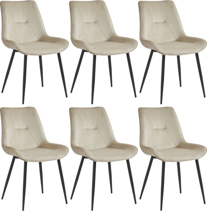 Colenis® - Zerda Eetkamerstoel - Set Van 6 - Beige - Velvet - Industrieel - Stoel