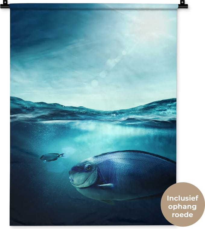 Wandkleed - Wanddoek - Vis - Zee - Blauw - 60x80 cm - Wandtapijt