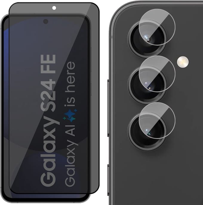 Privacy Screenprotector & Camera geschikt voor Samsung Galaxy S24 FE - Volledig Dekkend Glas