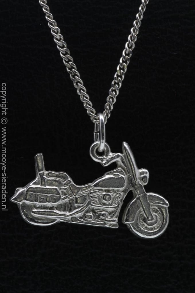 Zilveren Harley Heritage met beschermplaat ketting hanger