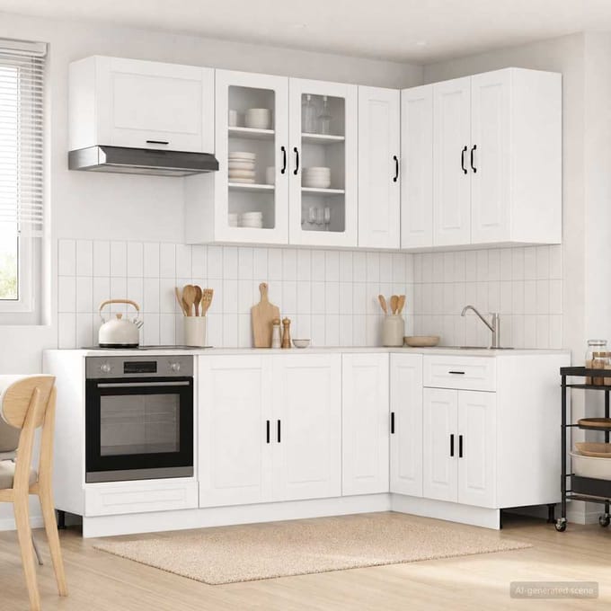 vidaXL - Keukenblok - PORTO - 8 - st - Wit - Bewerkt - hout
