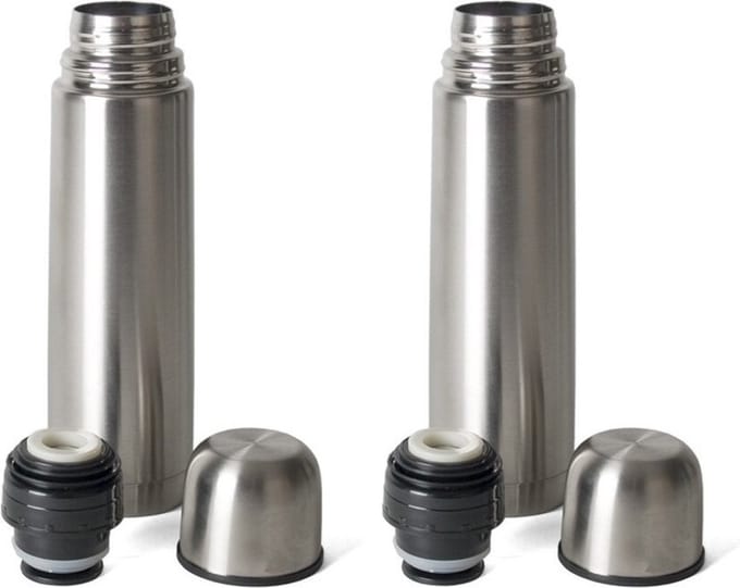 Gerimport Thermosfles - 2x stuks - RVS - 350 ml - isoleerfles met dopbeker - zilverkleurig