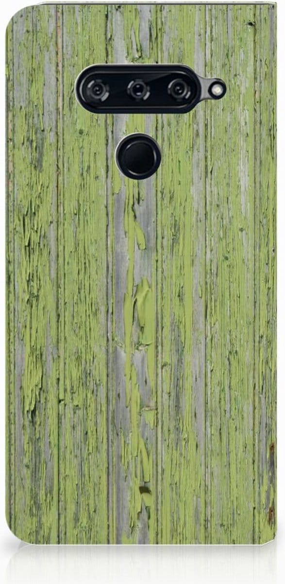 LG V40 Thinq Book Wallet Case Green Wood