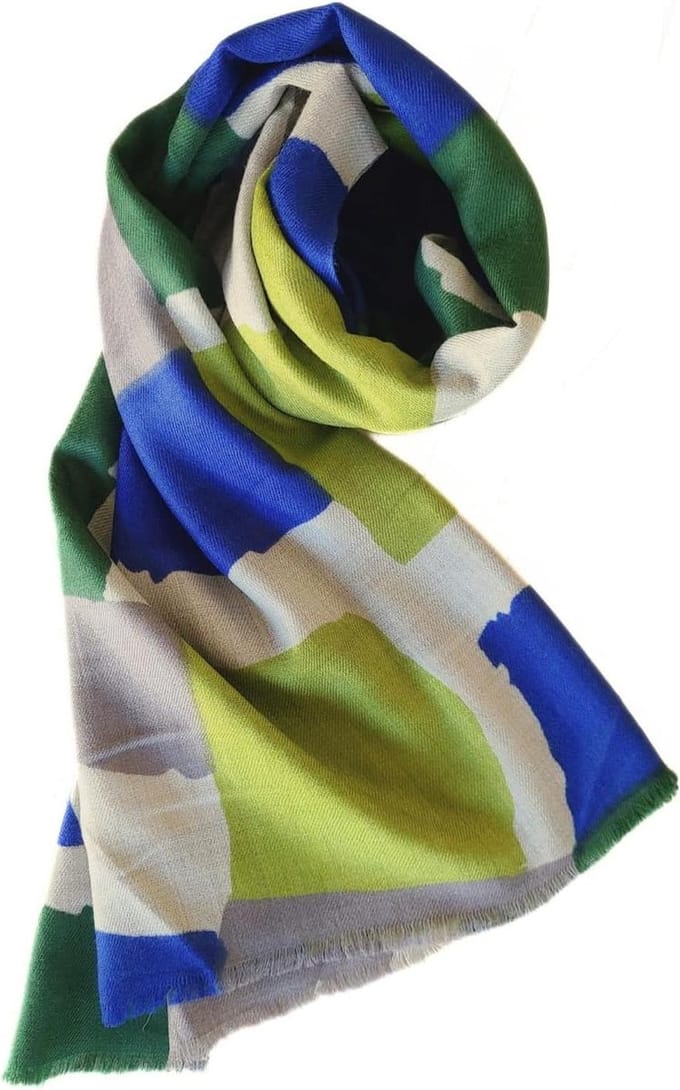 Dames Stola - Sjaal Om - Stijlvol Accessoire - Handgemaakt Print - 72x182cm - Abstract Groen