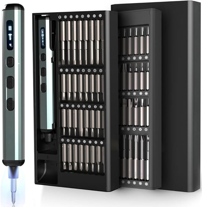 HEZIVO® Elektrische Schroevendraaier 72-in-1 - Precisie Schroefmachine - 64 Magnetische Bits - LED-Display