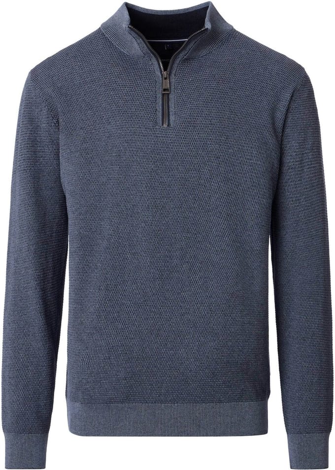 Casa Moda Halfzip Trui Structure Blauw - Maat 4XL - Heren - Schipperstrui