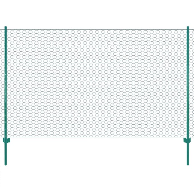 vidaXL - Draadgaashek - met - palen - 25x2 - m - staal - groen