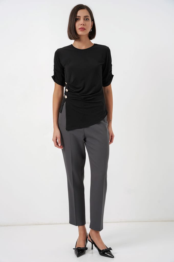 Ronde Hals Geknoopte Blouse