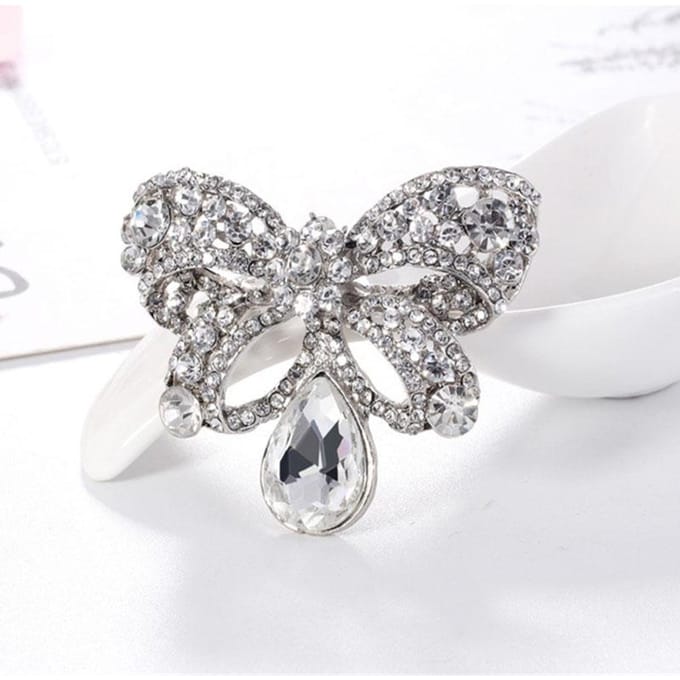 Europese En Amerikaanse Strik Corsage Legering Ingezette Witte Strass Speld Temperament Kledingaccessoires gray