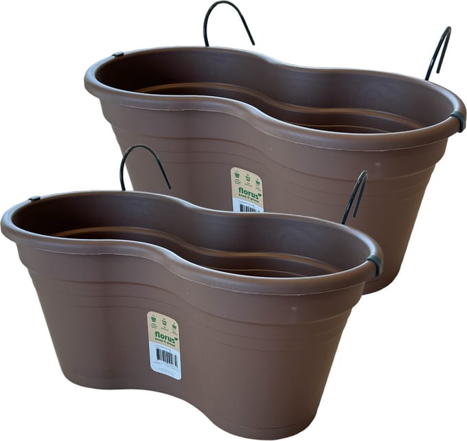 Balkon bloembak Hangbak Compleet - Bruin- 37 x 20 x 17 cm - 2 Stuks