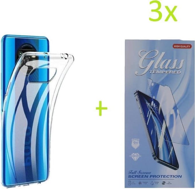 Xiaomi Poco X3 / X3 Pro Hoesje Transparant TPU Silicone Soft Case + 3X Tempered Glass Screenprotector