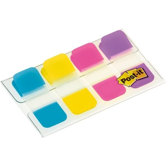 Post-itÂ® Index Strong, Draagbare Set, Turkoois, Geel, Roze, Paars, 15,8 x 38,1 mm, 10 Tabs/Kleur, 4 Kleuren/Dispenser