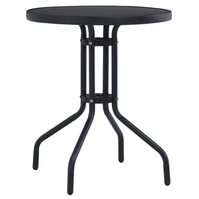 vidaXL - Tuintafel - 80 - cm - staal - en - glas - zwart