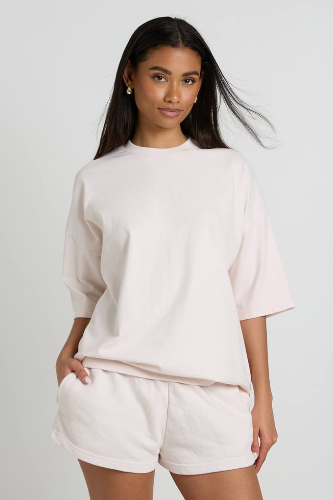 boohoo Dames Gewassen Oversized T-shirt En Short Set | Gebleekt Roze | Maat: Small