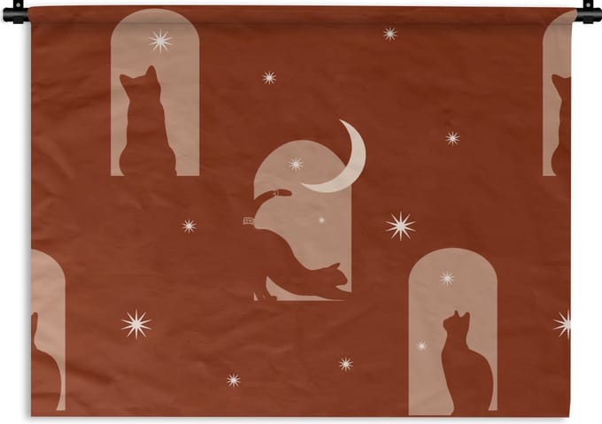 Wandkleed - Wanddoek - Sterren - Kat - Design - 60x45 cm - Wandtapijt