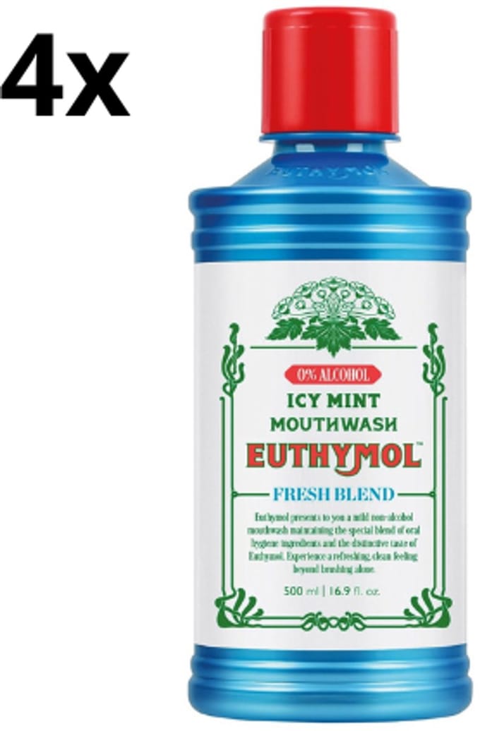 Euthymol Mondwater Icy Mint - 4 x 500 ml - Voordeelverpakking