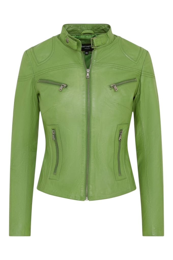 Dames Groen Slim-Fit Leren Bikerjack - Maldon
