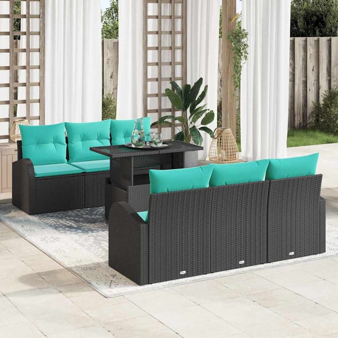 vidaXL - Tuinbank - Set - 7 - st - Zwart - Poly - Riet