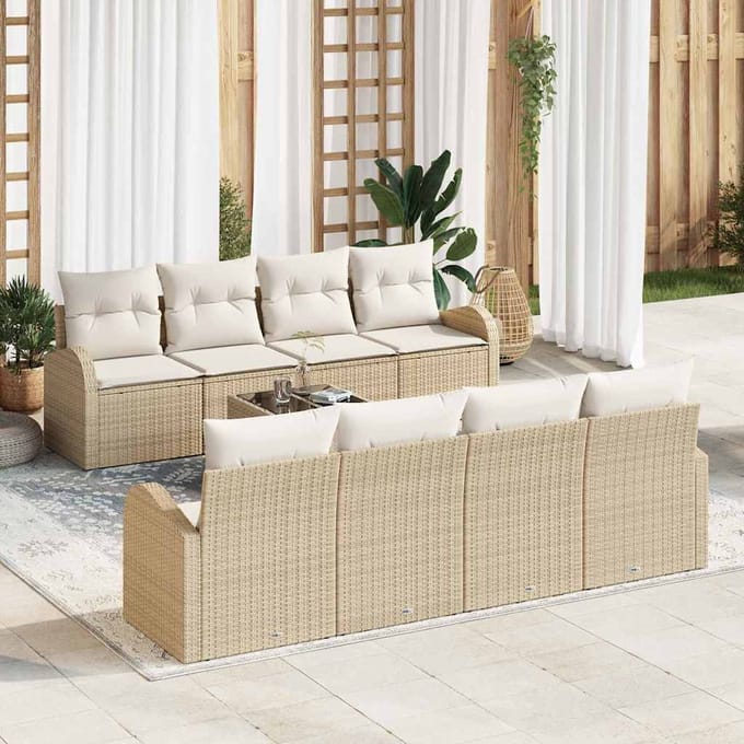 vidaXL - Tuinbank - Set - 9 - st - Beige - poly - rattan