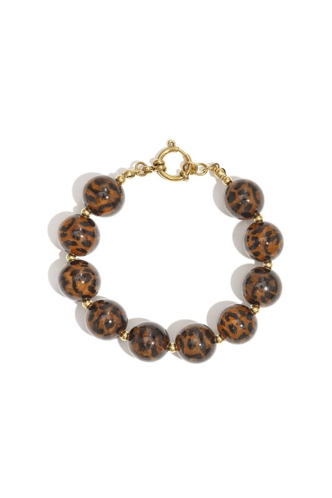 Armband - Grote Kralen - Acryl Beads - Luipaardprint - Stainless Steel