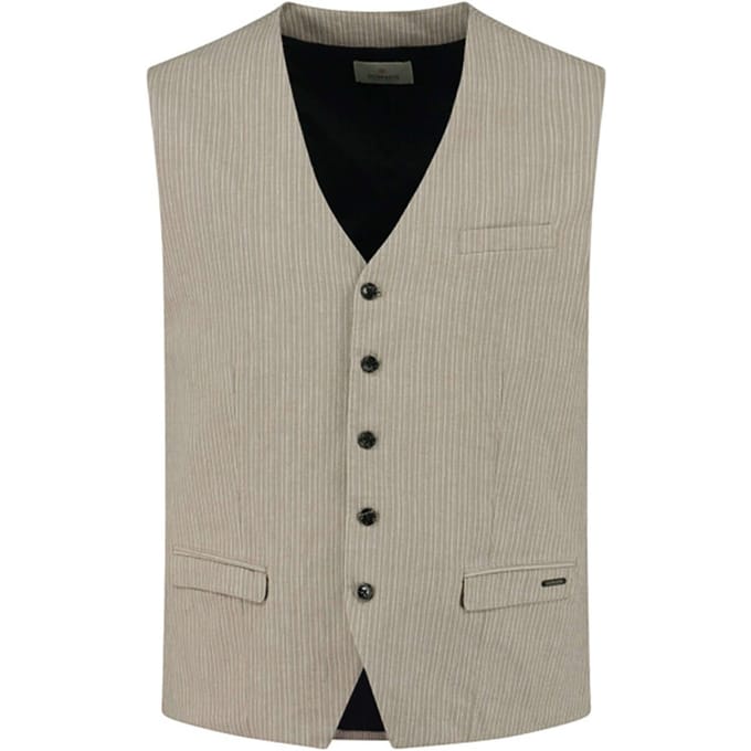 Dstrezzed Gilet linen irregular stripe sepia