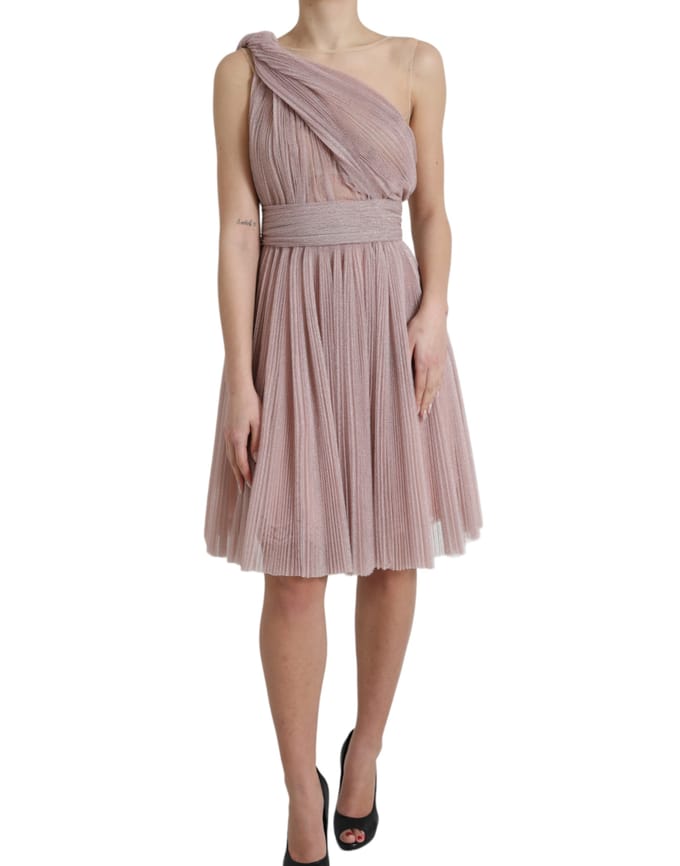 Plissé Mini-jurk Eén Schouderstijl