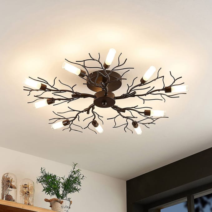 Lindby - plafondlamp - 10lichts - Metaal, glas - H: 12.5 cm - G9 - donkerbruin, rijp