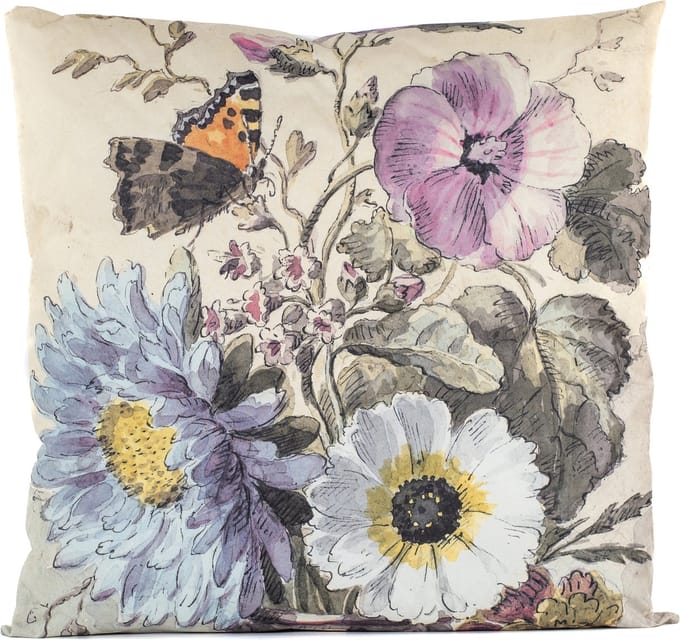 Anna's collection buitenkussen bloem - wit/paars - 60 x 60 cm - Water en UV bestendig
