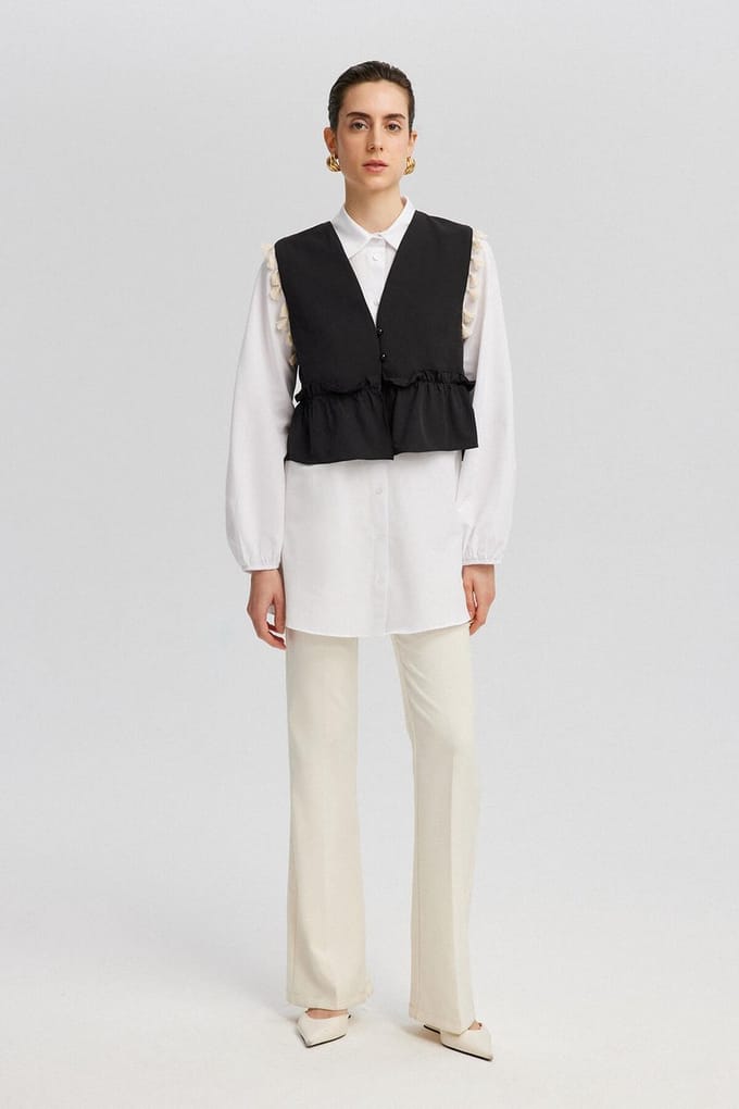 Touché Privé - Blouse met gilet met kwastjes - Wit - Dames