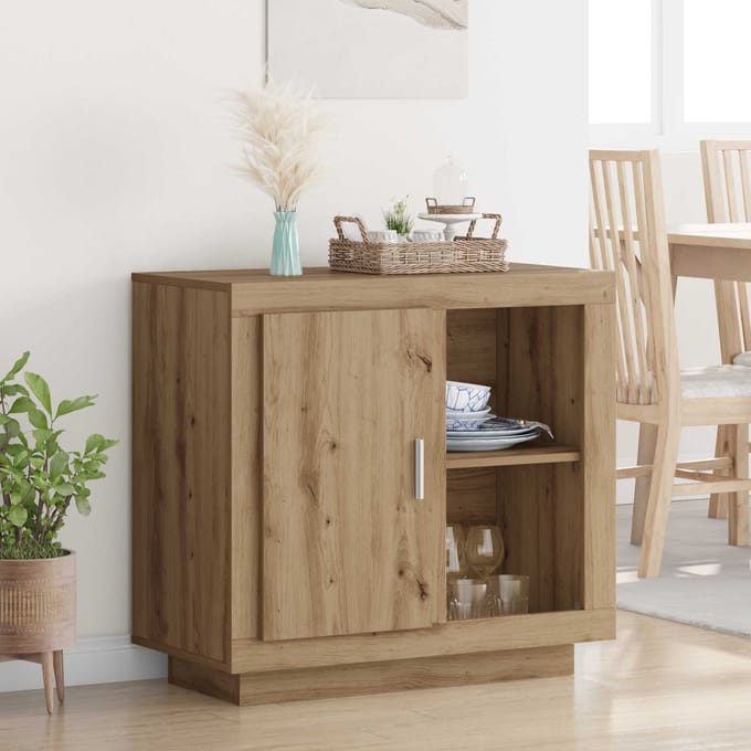 vidaXL - Dressoir - Artisan - Eiken - 80 - x - 40 - x - 75 - cm - Bewerkt - hout