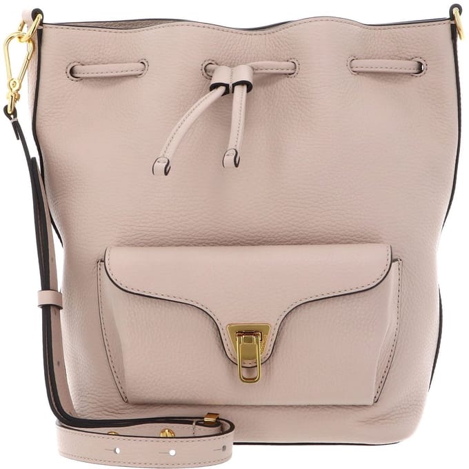 COCCINELLE Leren schoudertas Beat Generatio Bucket Bag Rosette beige