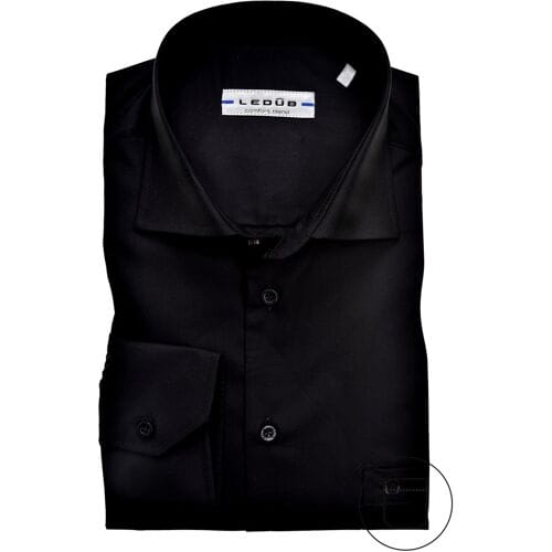 Ledub modern fit overhemd - zwart - Strijkvriendelijk - Boordmaat: 37